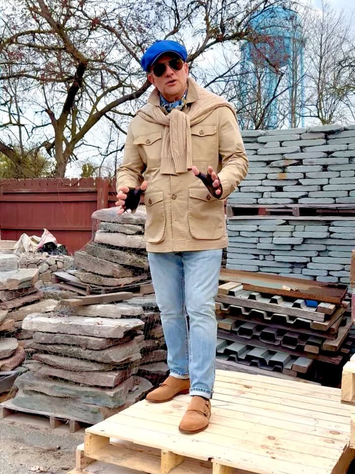 Joseph DeVito selecting bluestone at a stone yard